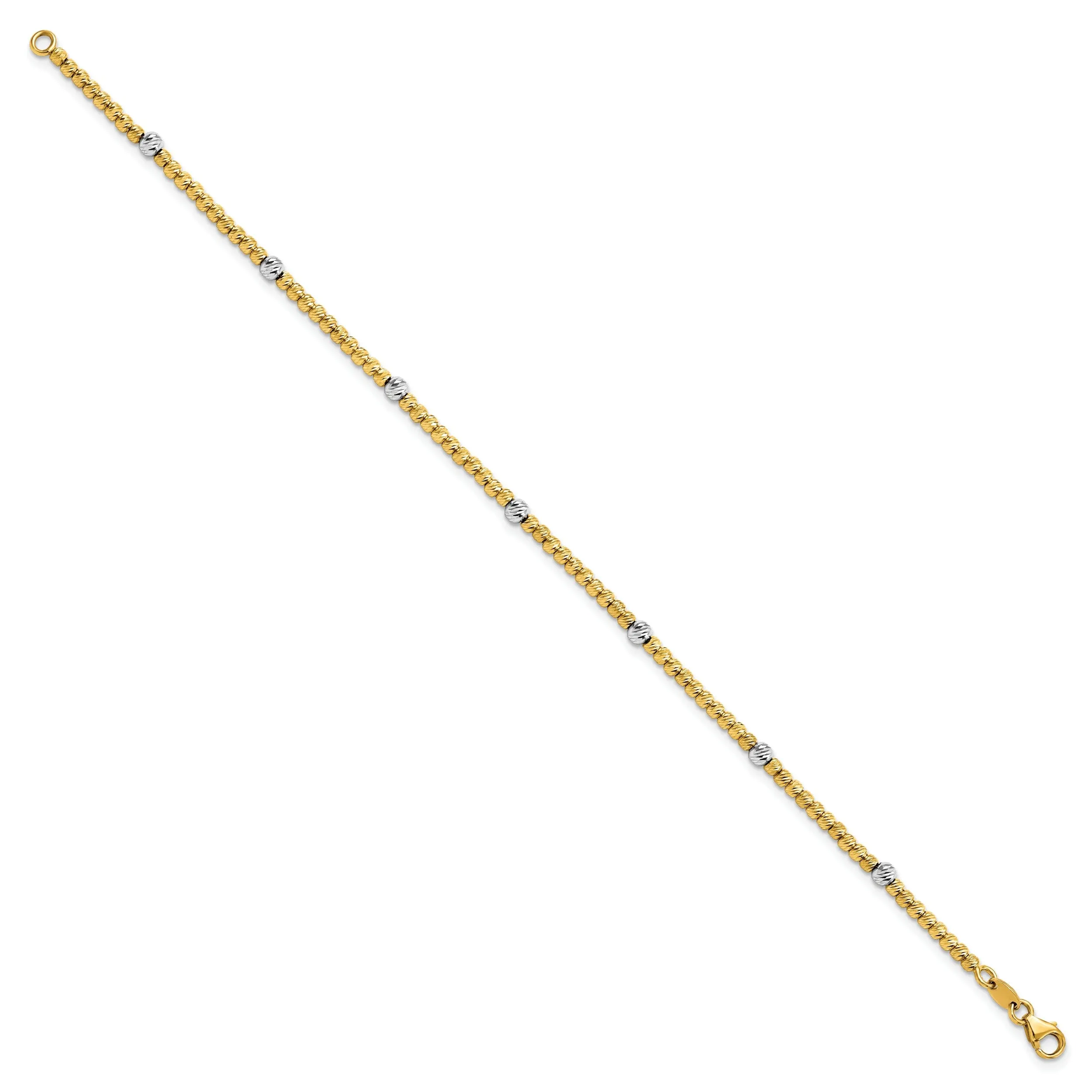 14k Two Tone Gold Polished D.C Beaded Bracelet