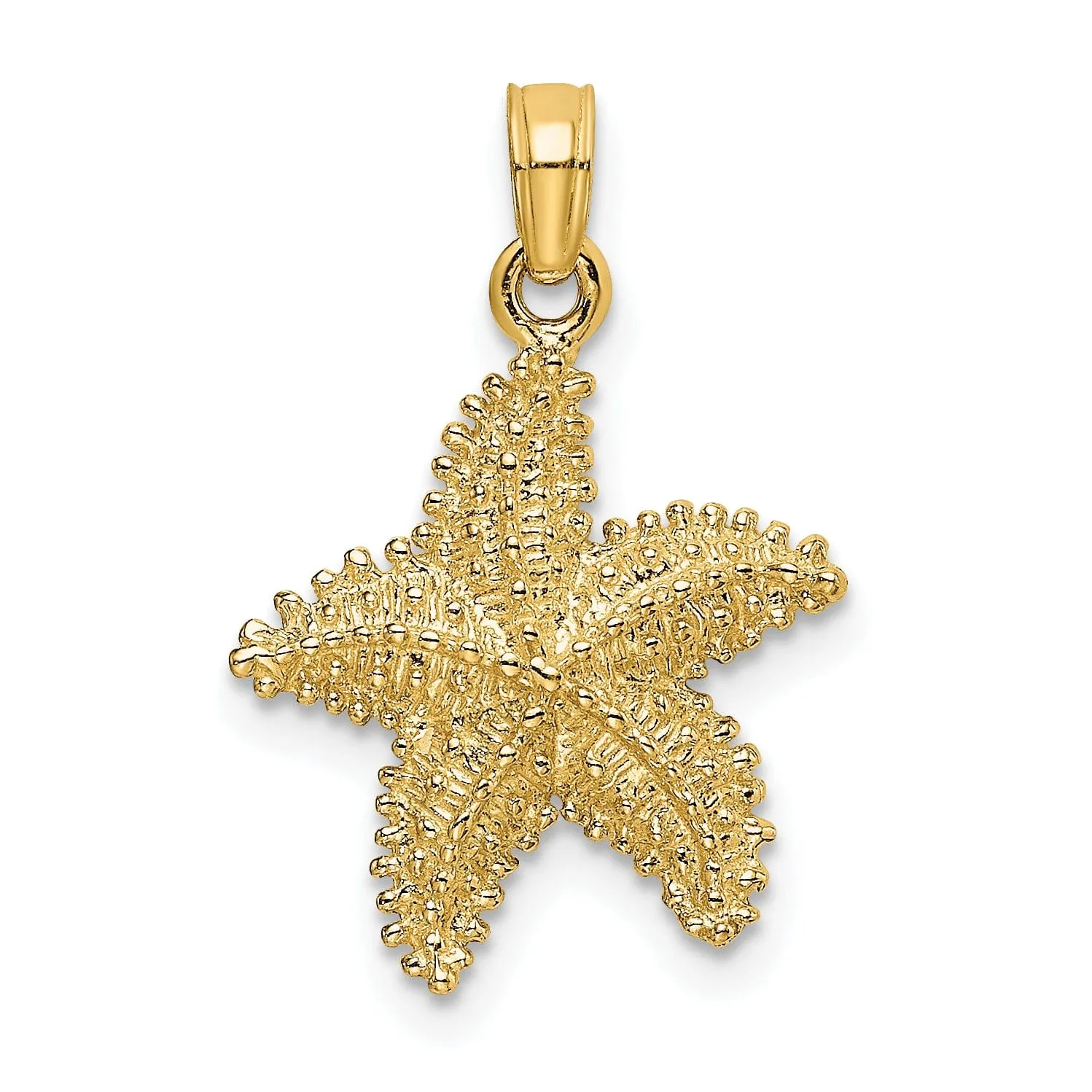 14K Yellow Gold Open Back Solid Texture Polished Finish Beaded Design Starfish Charm Pendant