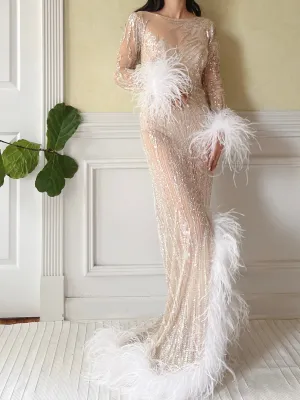 1980s Bob Mackie Sheer Beaded Gown - M