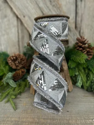 2.5" Silver Sequin Ribbon, Silver Christmas Ribbon