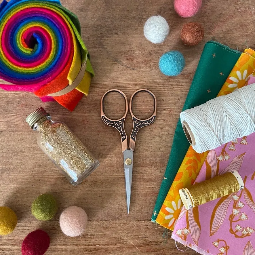 5" Floral Embossed Embroidery Scissors Red Copper