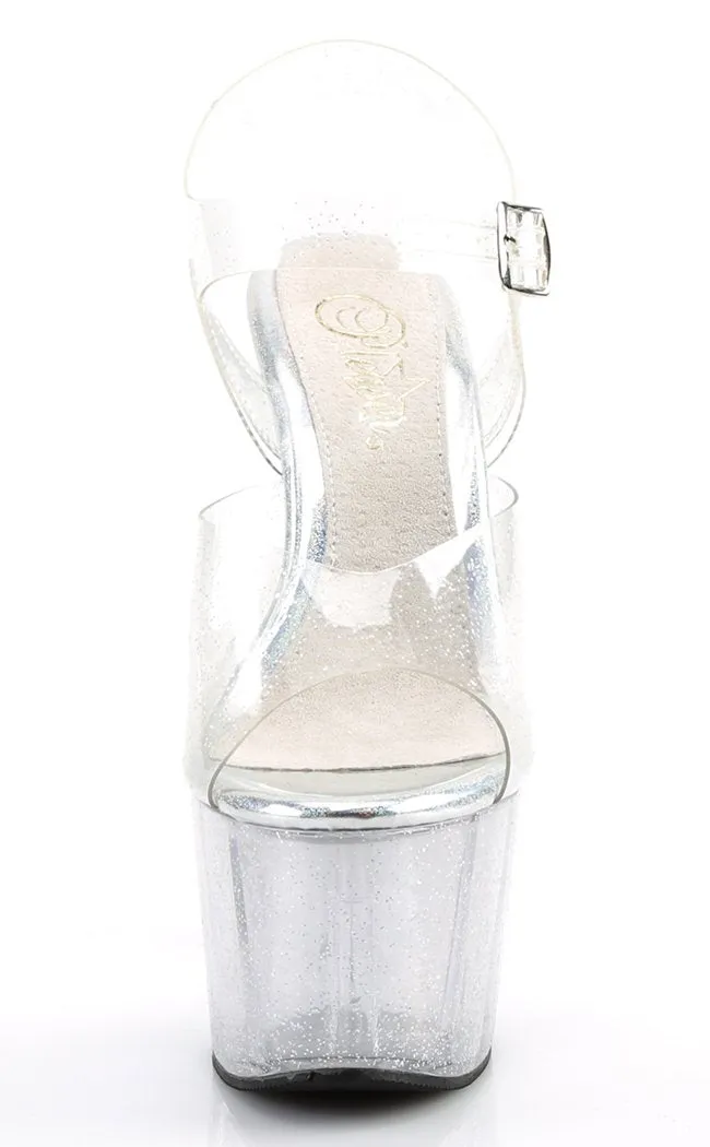 ADORE-708MMG Clear Glitter Platform Heels