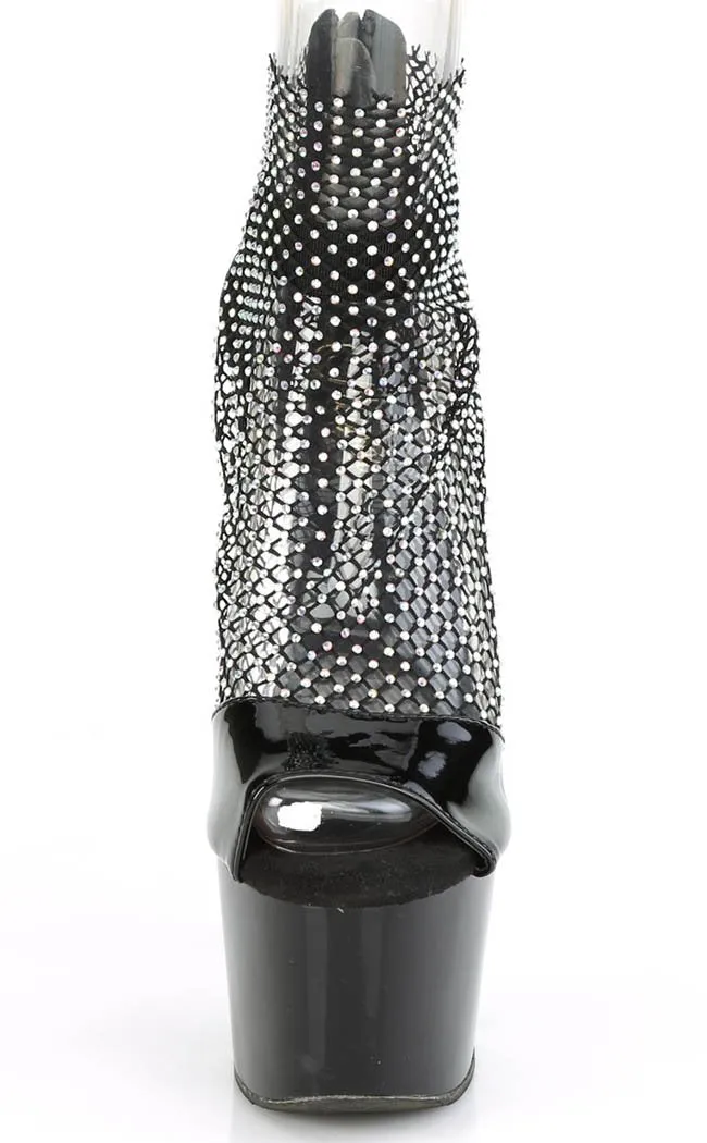 ADORE-765RM Black Patent Rhinestone Mesh Heels