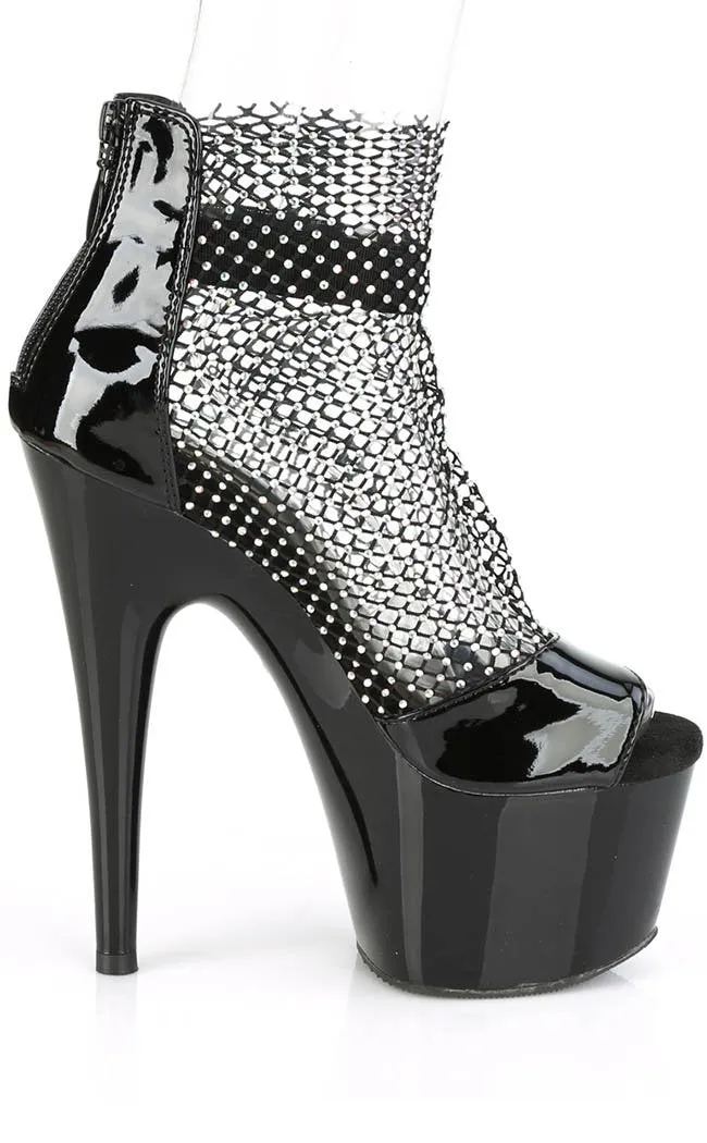 ADORE-765RM Black Patent Rhinestone Mesh Heels