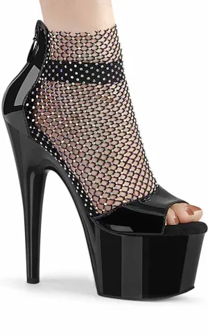 ADORE-765RM Black Patent Rhinestone Mesh Heels