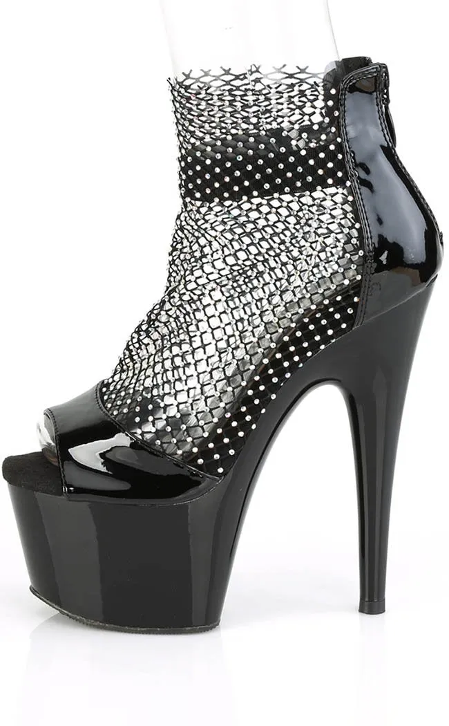 ADORE-765RM Black Patent Rhinestone Mesh Heels