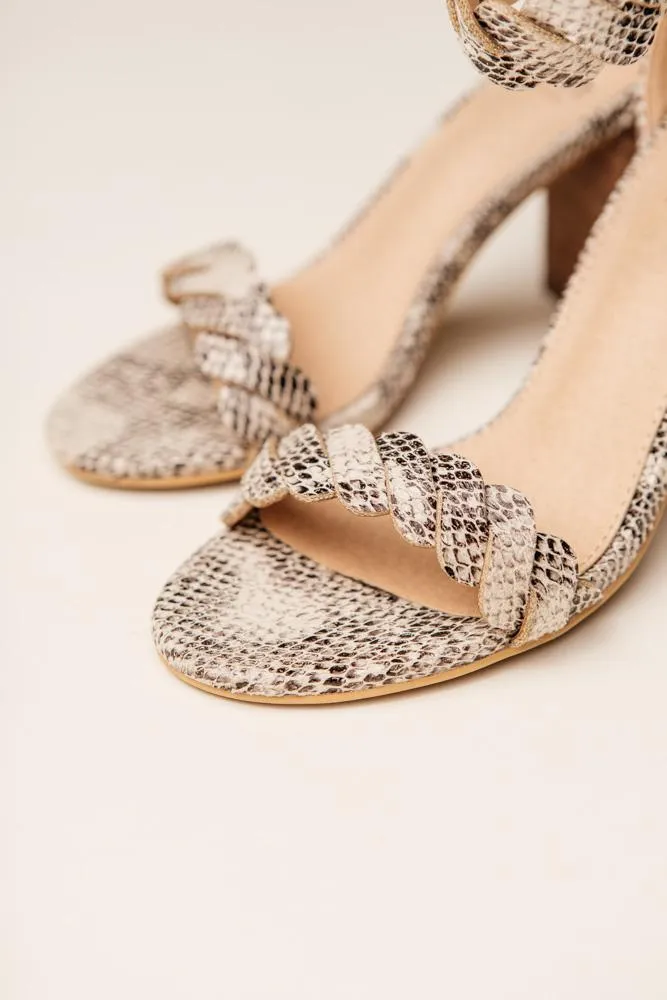 Alisa Braided Heels in Snake Print