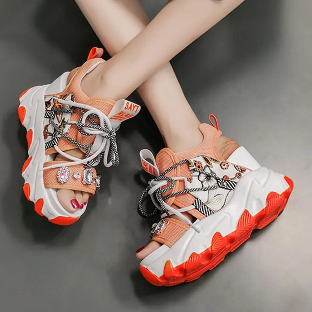 Amozae- Brand 2024 New Lady Platform Chunky Sandals Lace Up Buckle Punk  Cool Women's Sandals Open Toe Casual Summer Sports Shoes