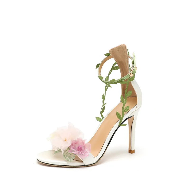 Amozae-Chiffon Floral High Heels - White