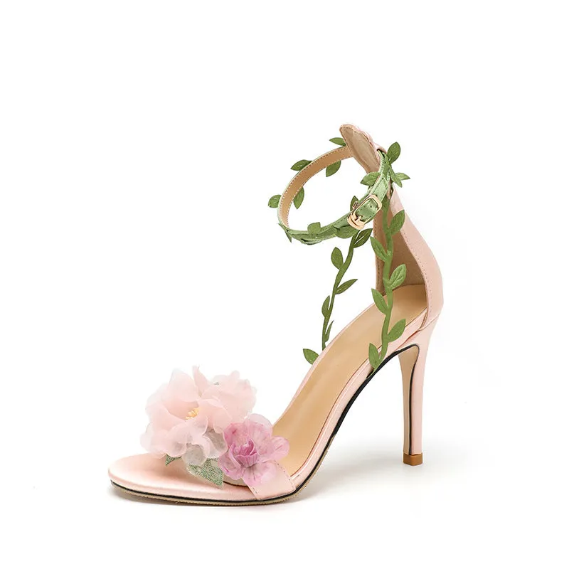 Amozae-Chiffon Floral High Heels - White