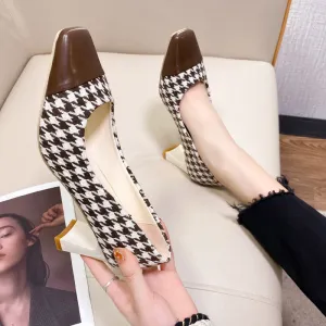 Amozae-  Fashionable 7 Cm High Square Heel Houndstooth Decorative Design  Sandals Summer New Cause Mules Women's High Heels AA6