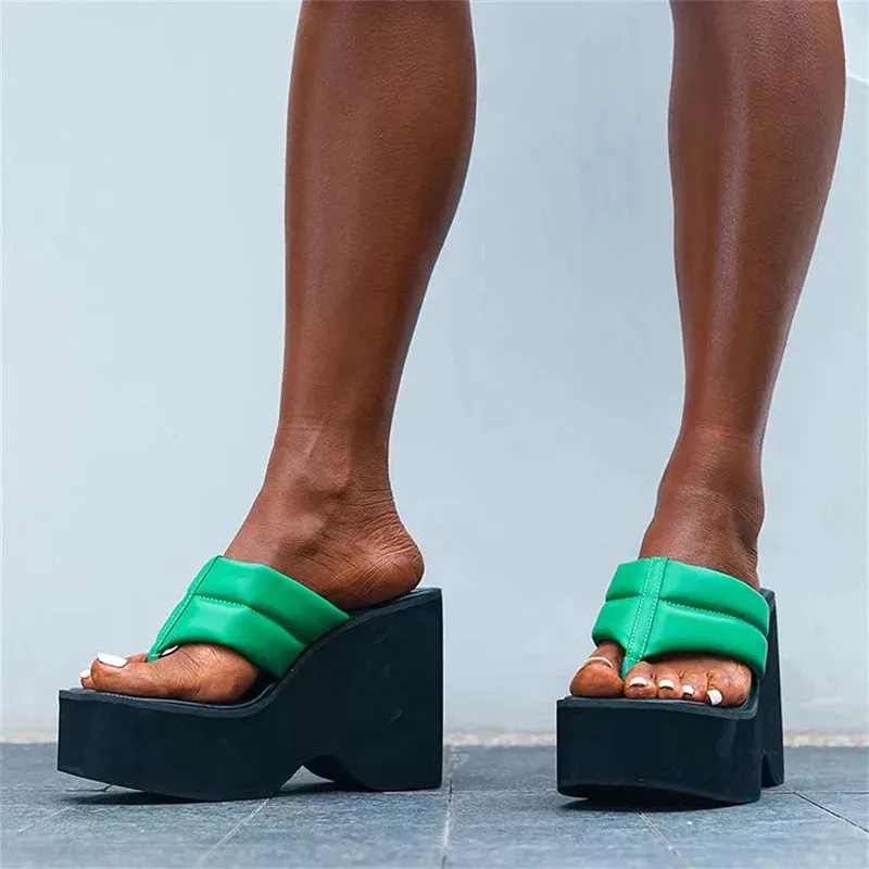 AMOZAE- -  Gothic Green Clip Toe Platform Sandals