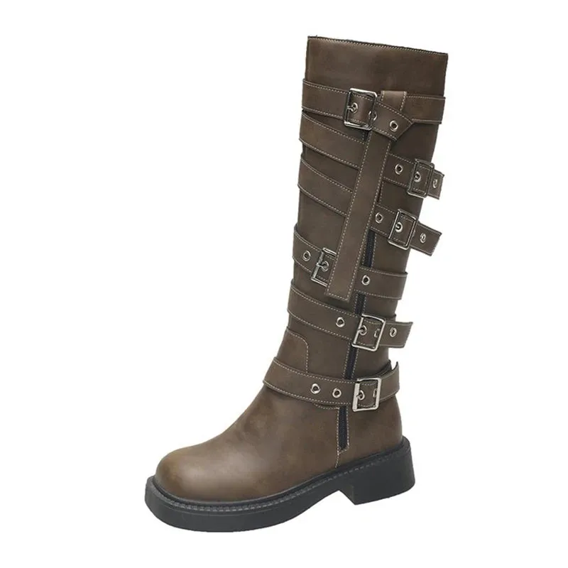 Amozae-New High Women Boots Fashion Metal Decoration Knee High Boots 2024 Female Spring Autumn Girl's Knight Boots Shoes