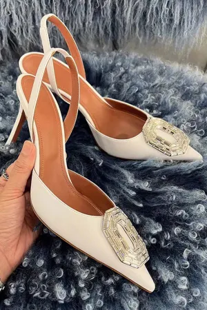 Amozae-Oval Rhinestone Pointed Toe Heels