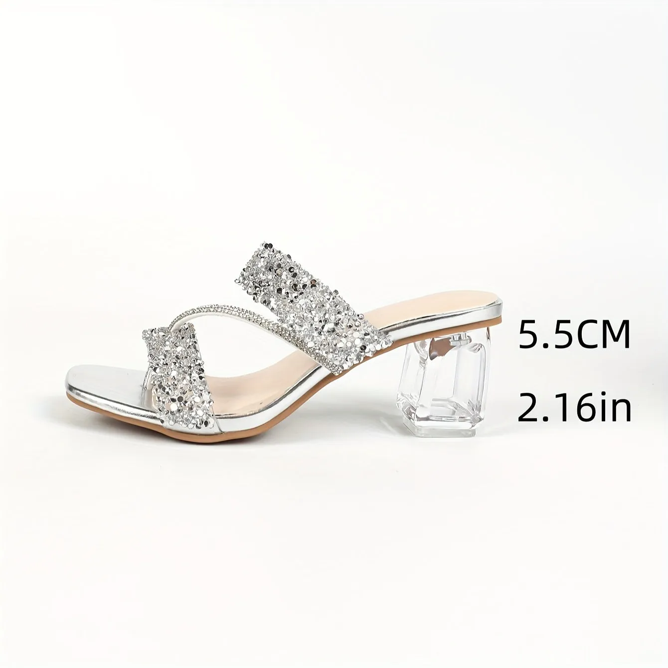 Amozae-Shimmering Summer Glam - Square Toe Rhinestone Sandals - PVC Transparent Clip Toe Muller Shoes for Fashion-Forward Women