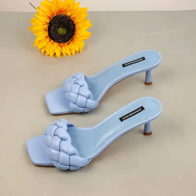 AMOZAE-- Solid Design Heel Sandals with Thin Heels