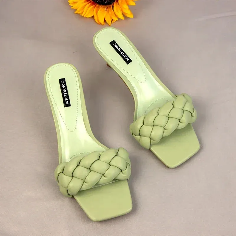 AMOZAE-- Solid Design Heel Sandals with Thin Heels