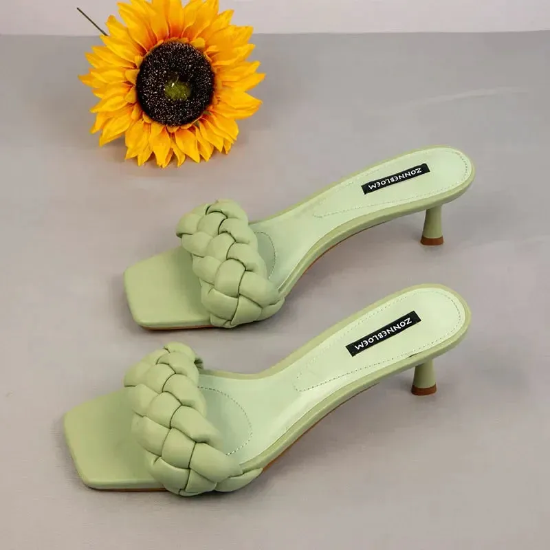 AMOZAE-- Solid Design Heel Sandals with Thin Heels