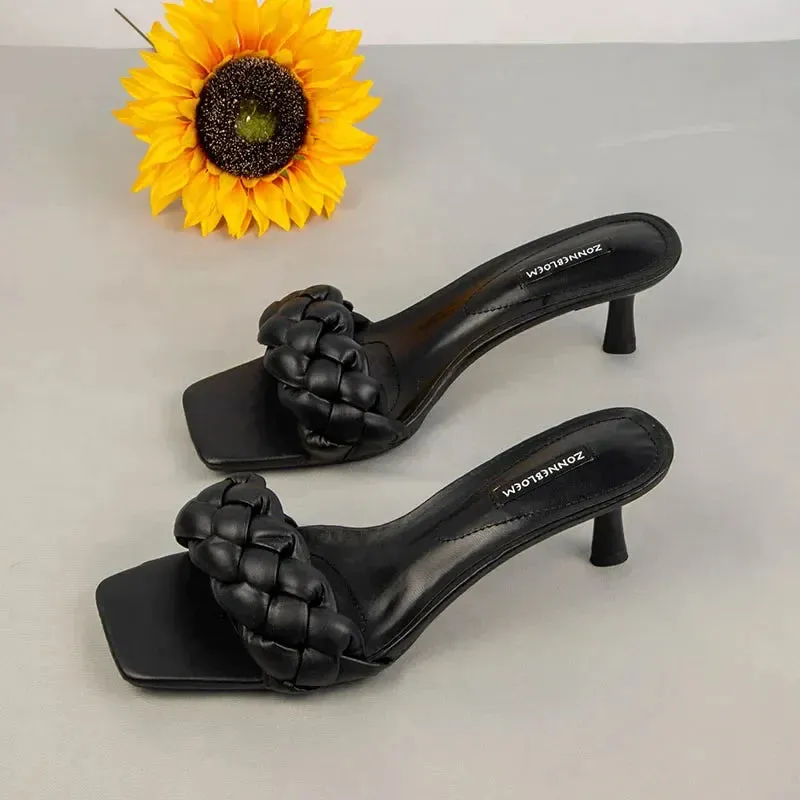 AMOZAE-- Solid Design Heel Sandals with Thin Heels