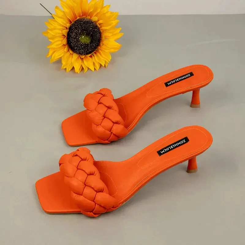 AMOZAE-- Solid Design Heel Sandals with Thin Heels