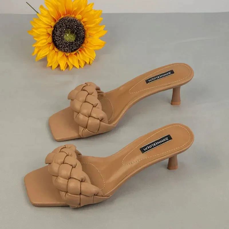 AMOZAE-- Solid Design Heel Sandals with Thin Heels