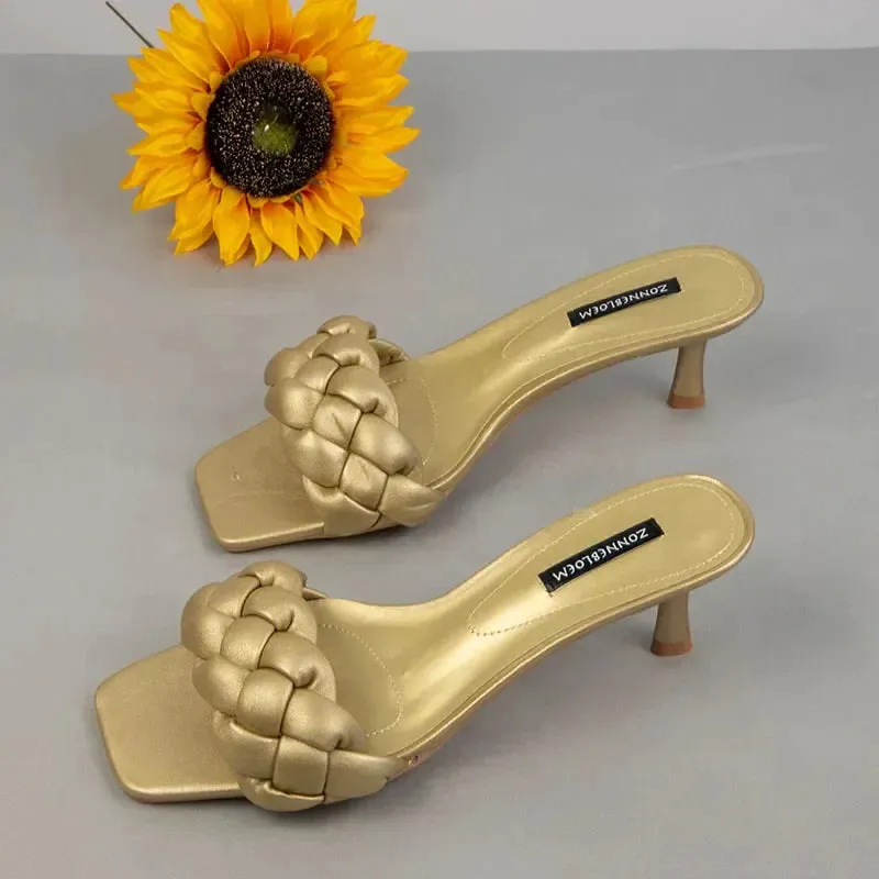 AMOZAE-- Solid Design Heel Sandals with Thin Heels