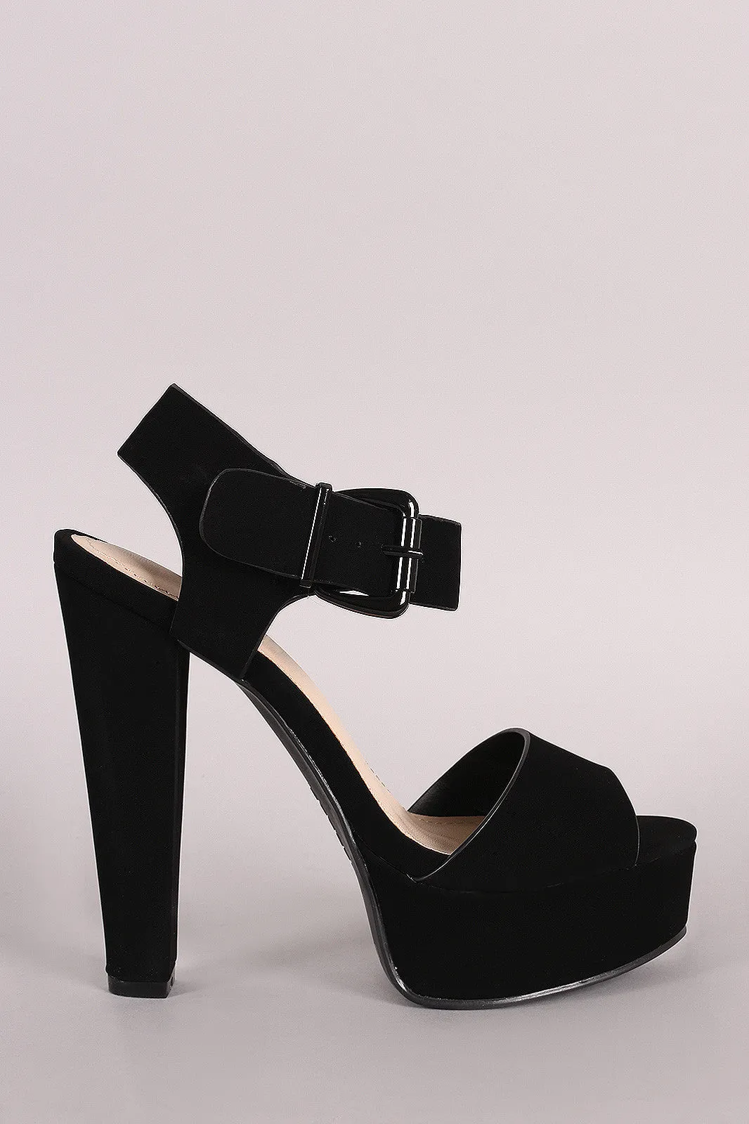 Bamboo Nubuck Buckled Ankle Strap Chunky Platform Heel