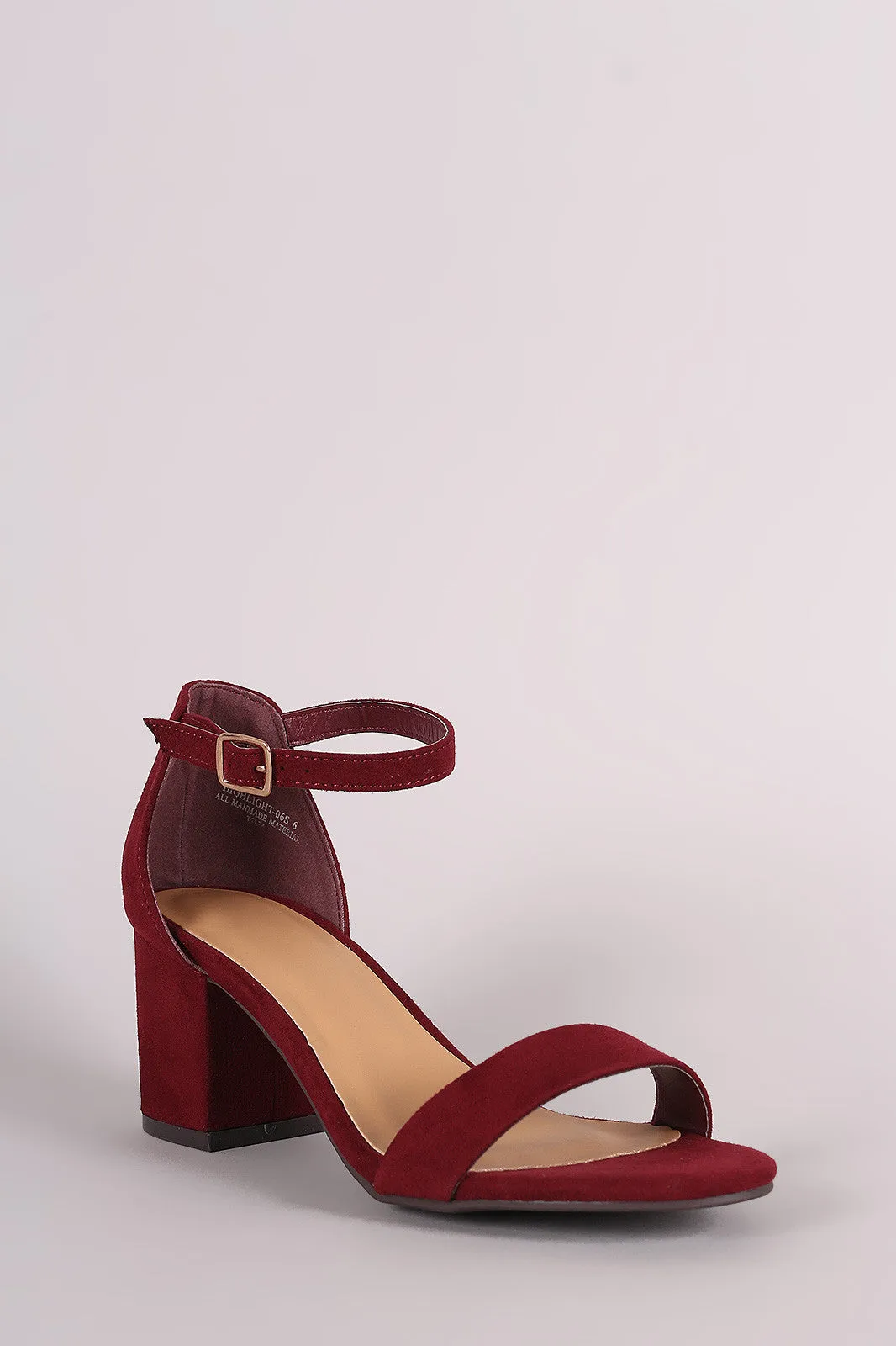 Bamboo Suede Ankle Strap Open Toe Block Heel