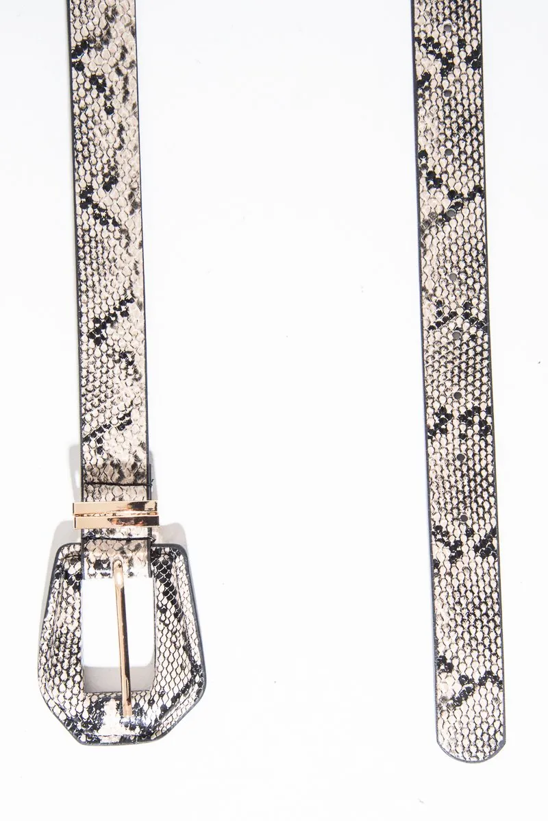 Beige Snake Print Faux Leather Belt - Anori