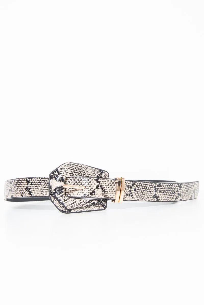 Beige Snake Print Faux Leather Belt - Anori