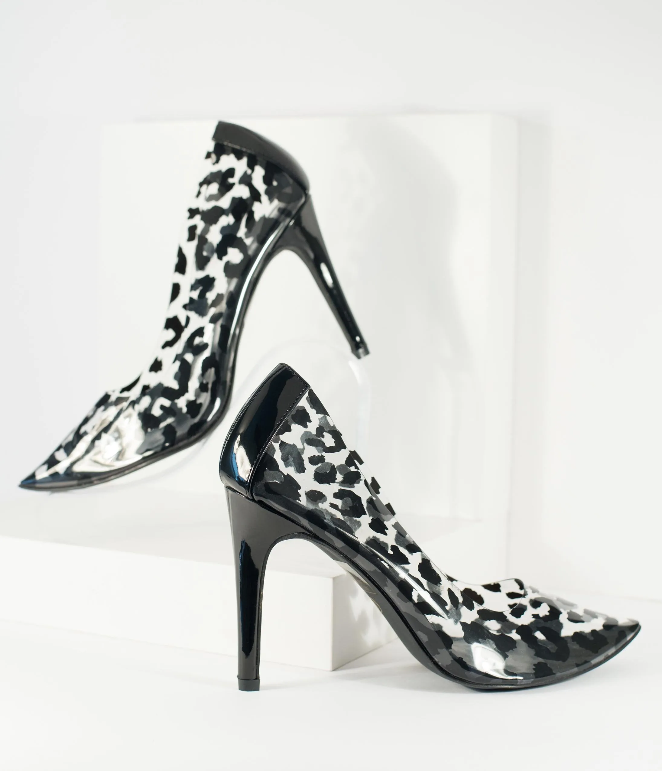 Black & Clear Leopard High Heel Pumps