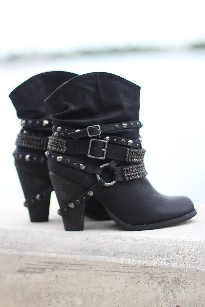 Black Faux Leather Booties