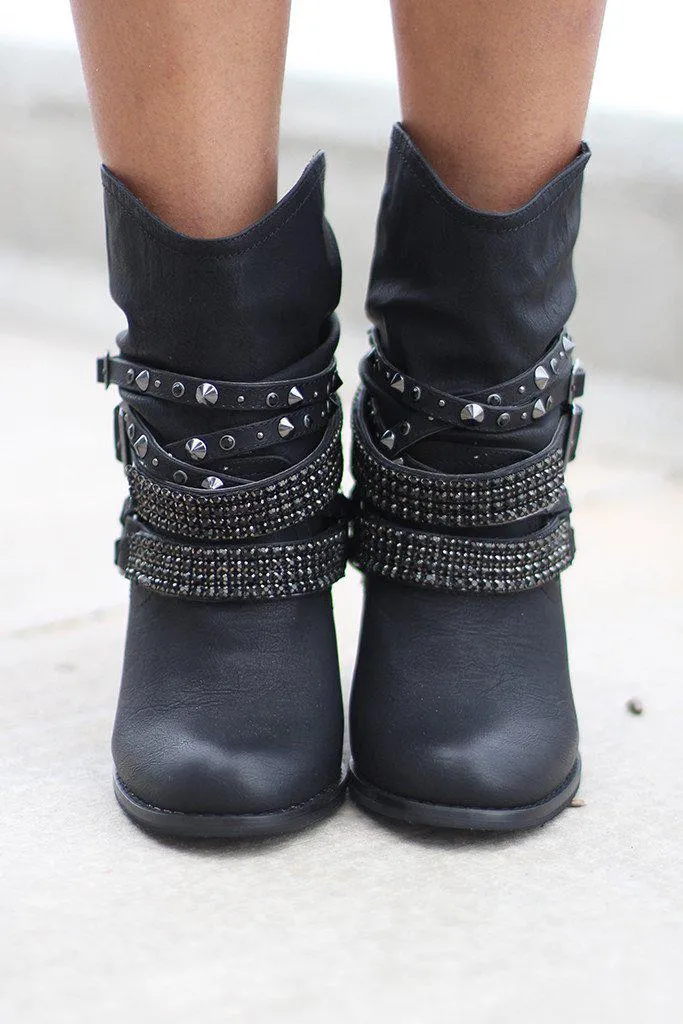 Black Faux Leather Booties