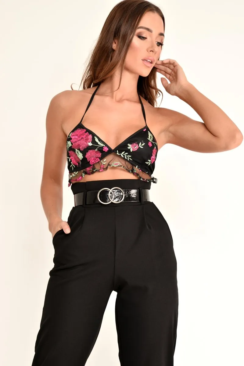 Black Floral Mesh Bralet - Keyana