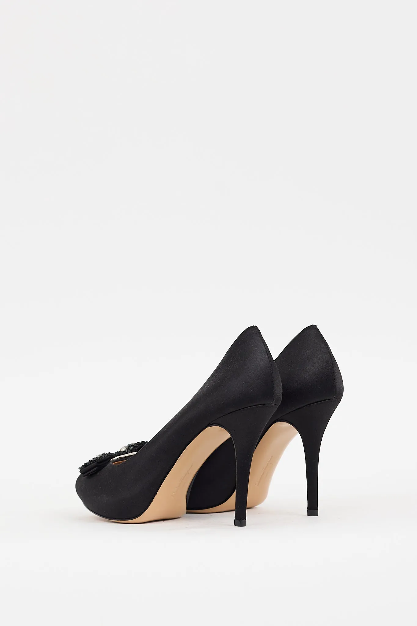 Black Satin Embellished Vara Bow Pump