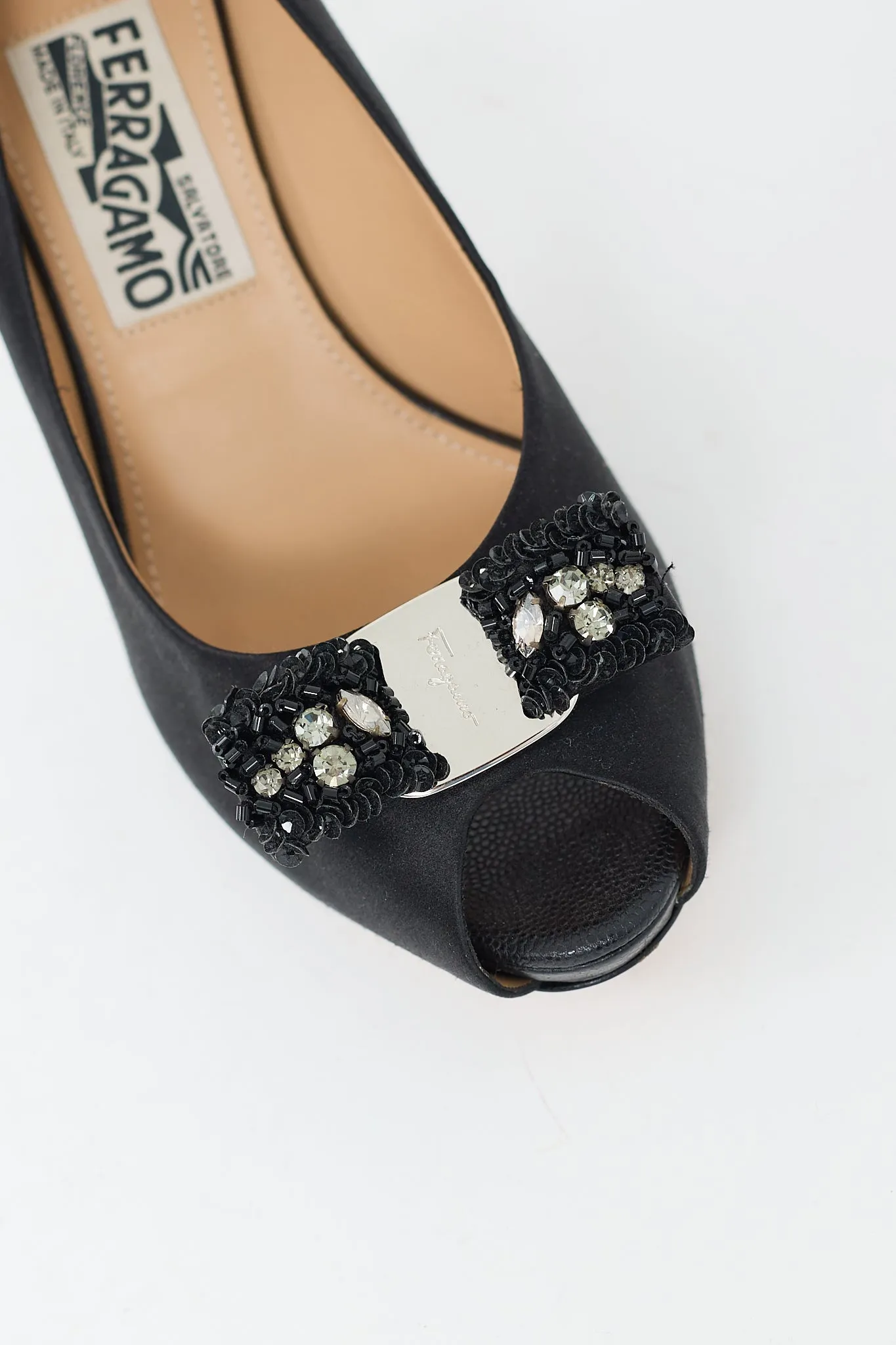 Black Satin Embellished Vara Bow Pump