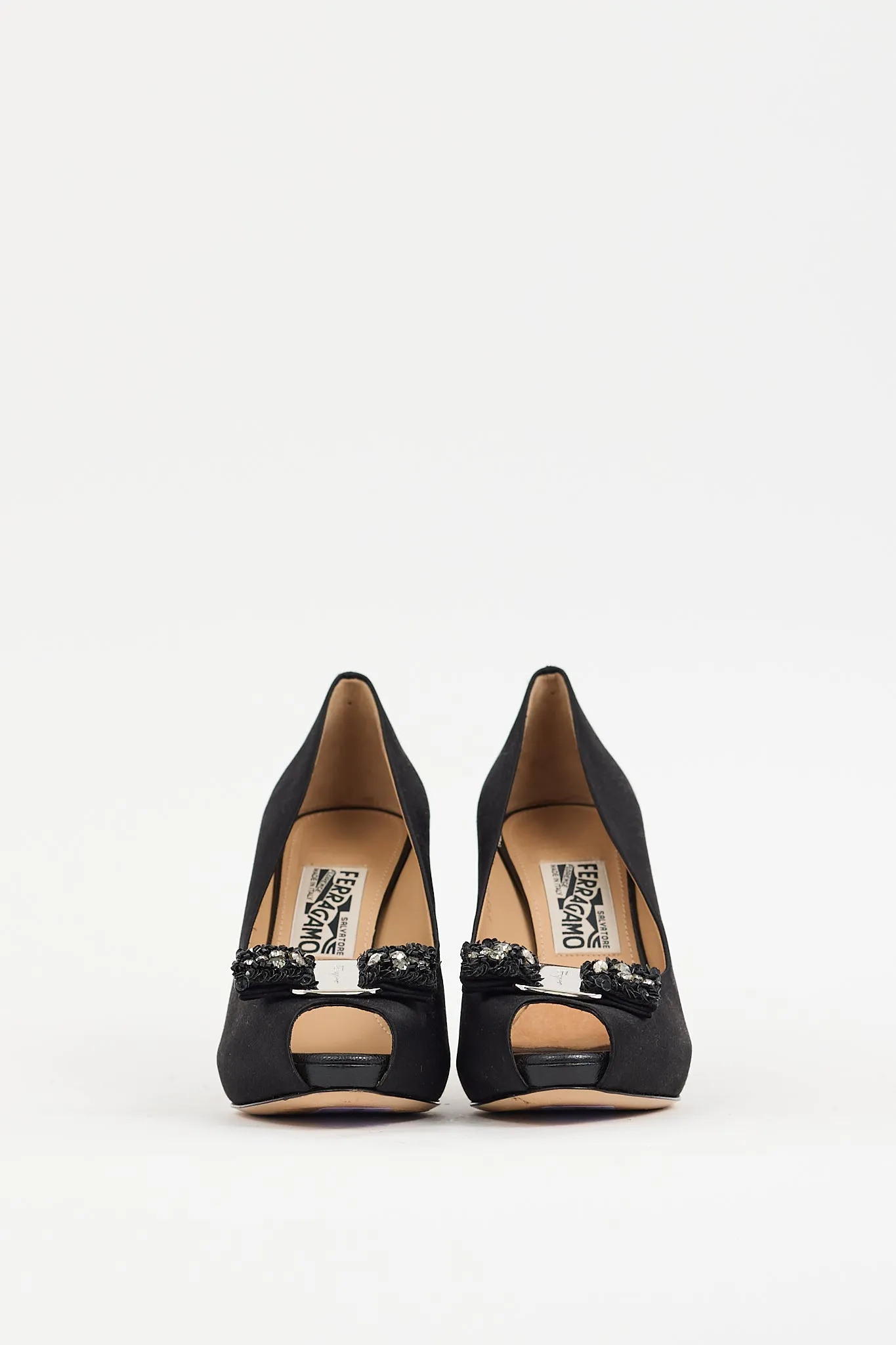 Black Satin Embellished Vara Bow Pump