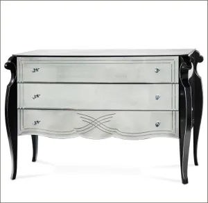 Black Wood And Venetian Mirror Glass Chest Of Drawers