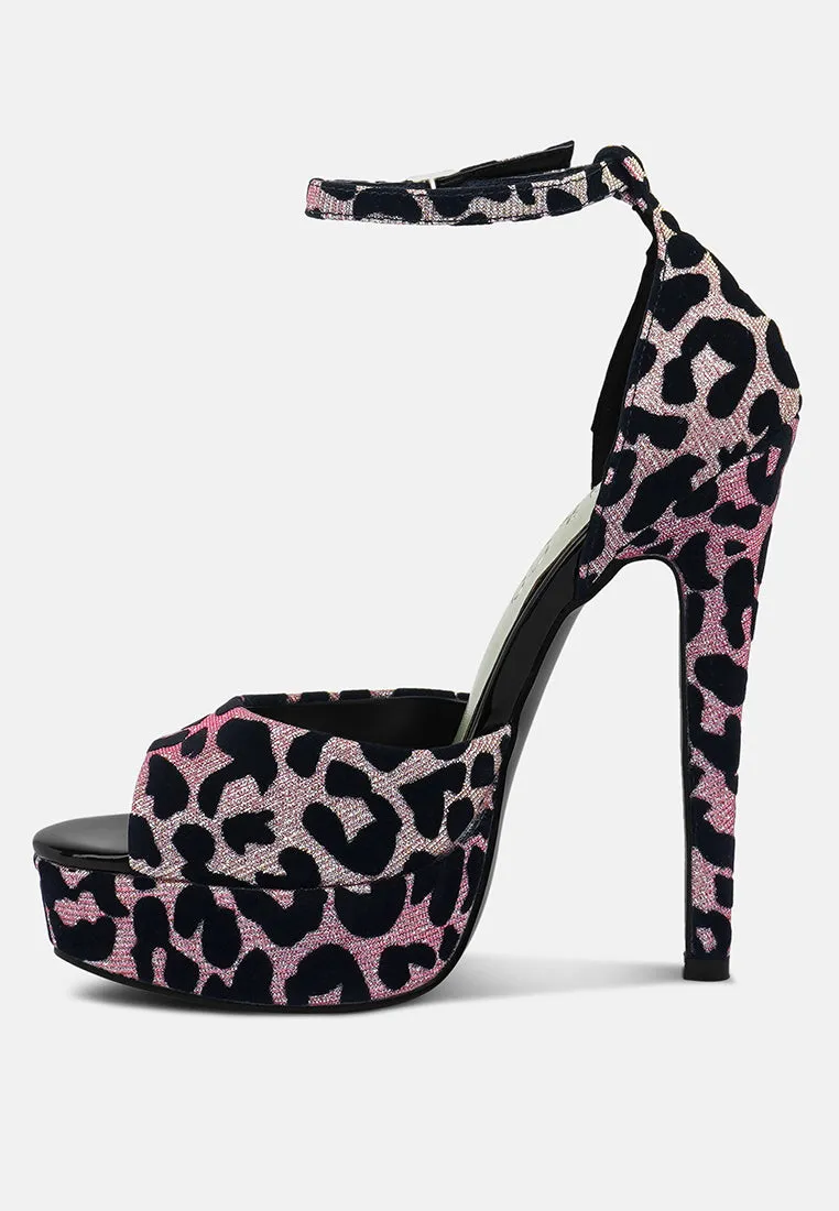 BRIGITTE Pink Leopard Print Peep toe Stiletto Sandal