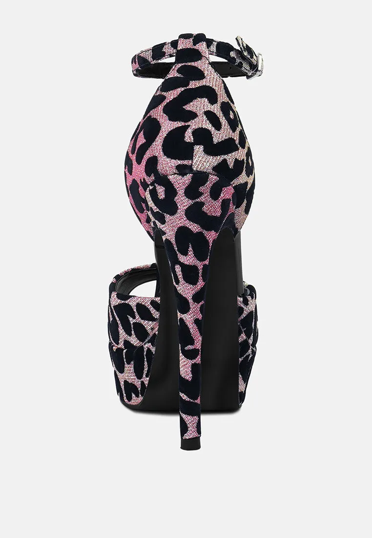 BRIGITTE Pink Leopard Print Peep toe Stiletto Sandal