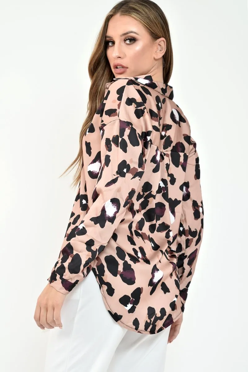 Brown Leopard Print Satin Shirt - Ivani