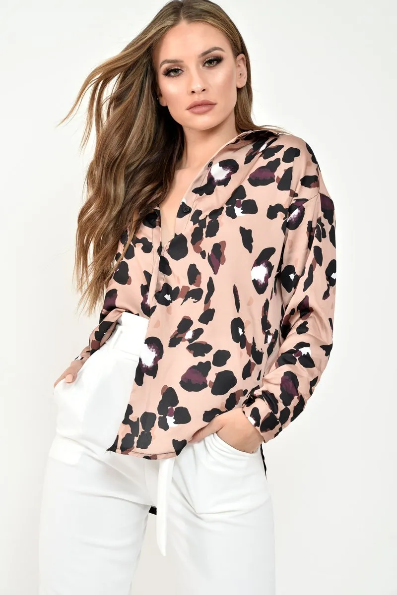 Brown Leopard Print Satin Shirt - Ivani