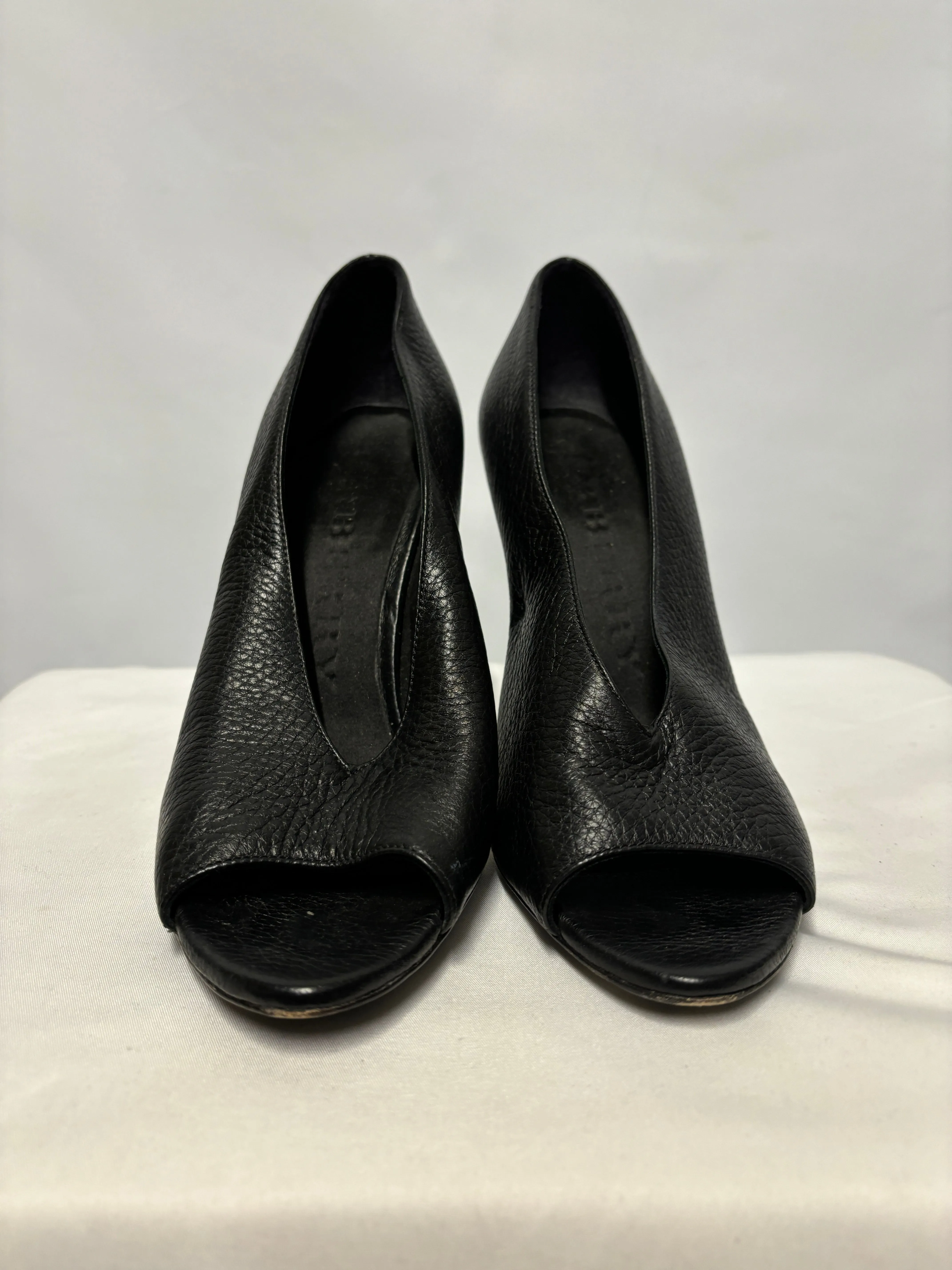 Burberry Black Leather Open Toed Heels UK 7