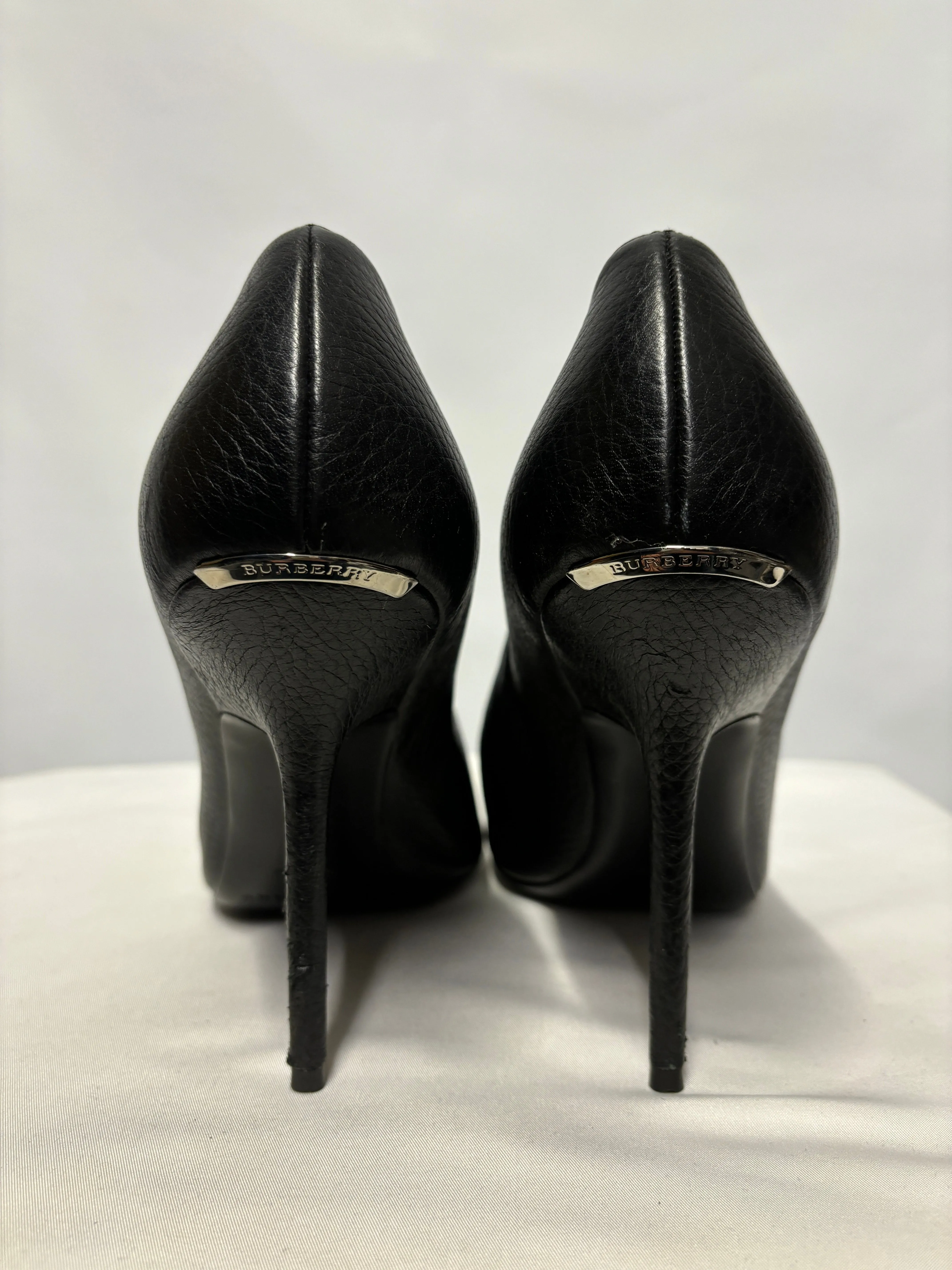 Burberry Black Leather Open Toed Heels UK 7