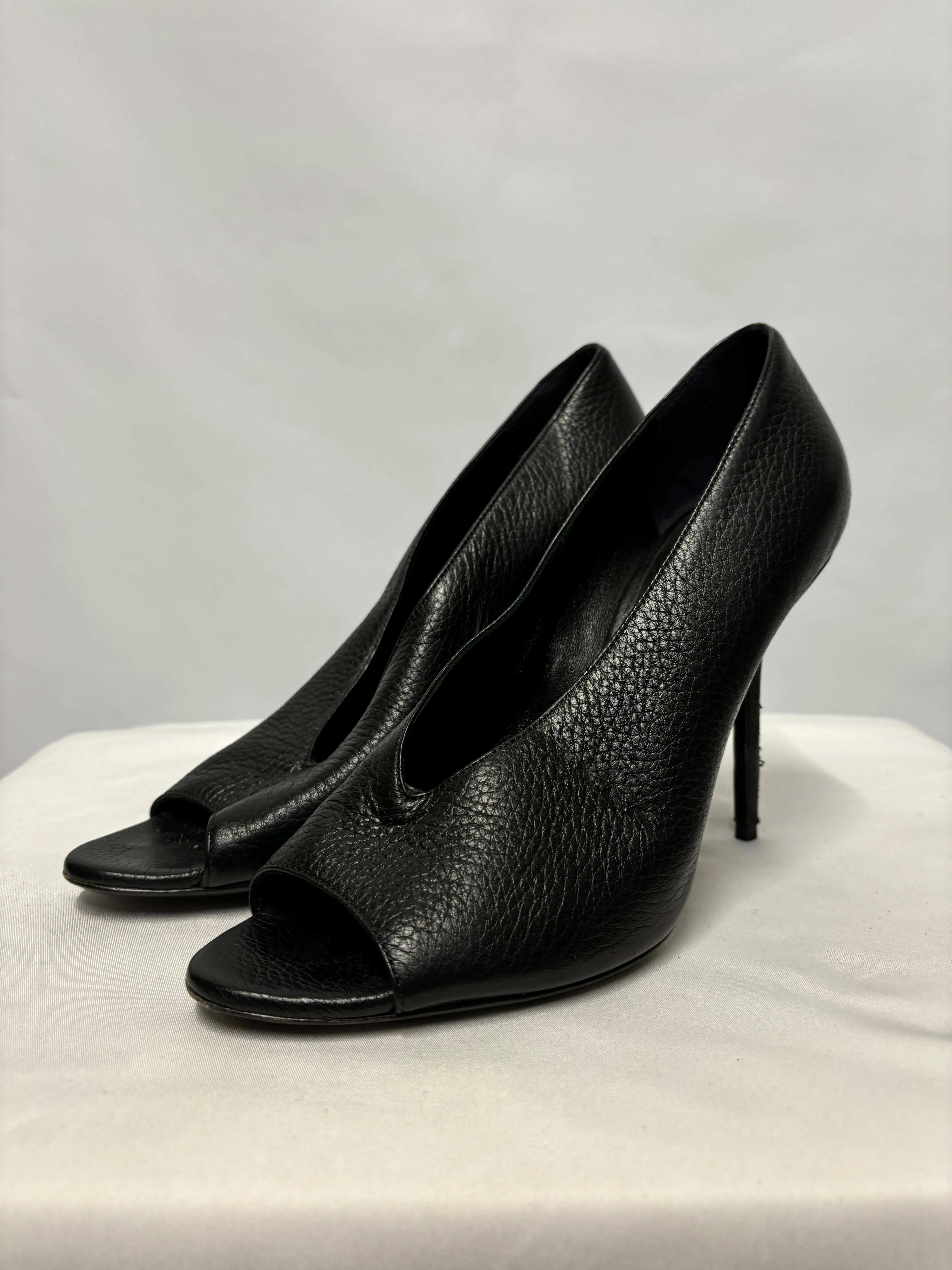 Burberry Black Leather Open Toed Heels UK 7