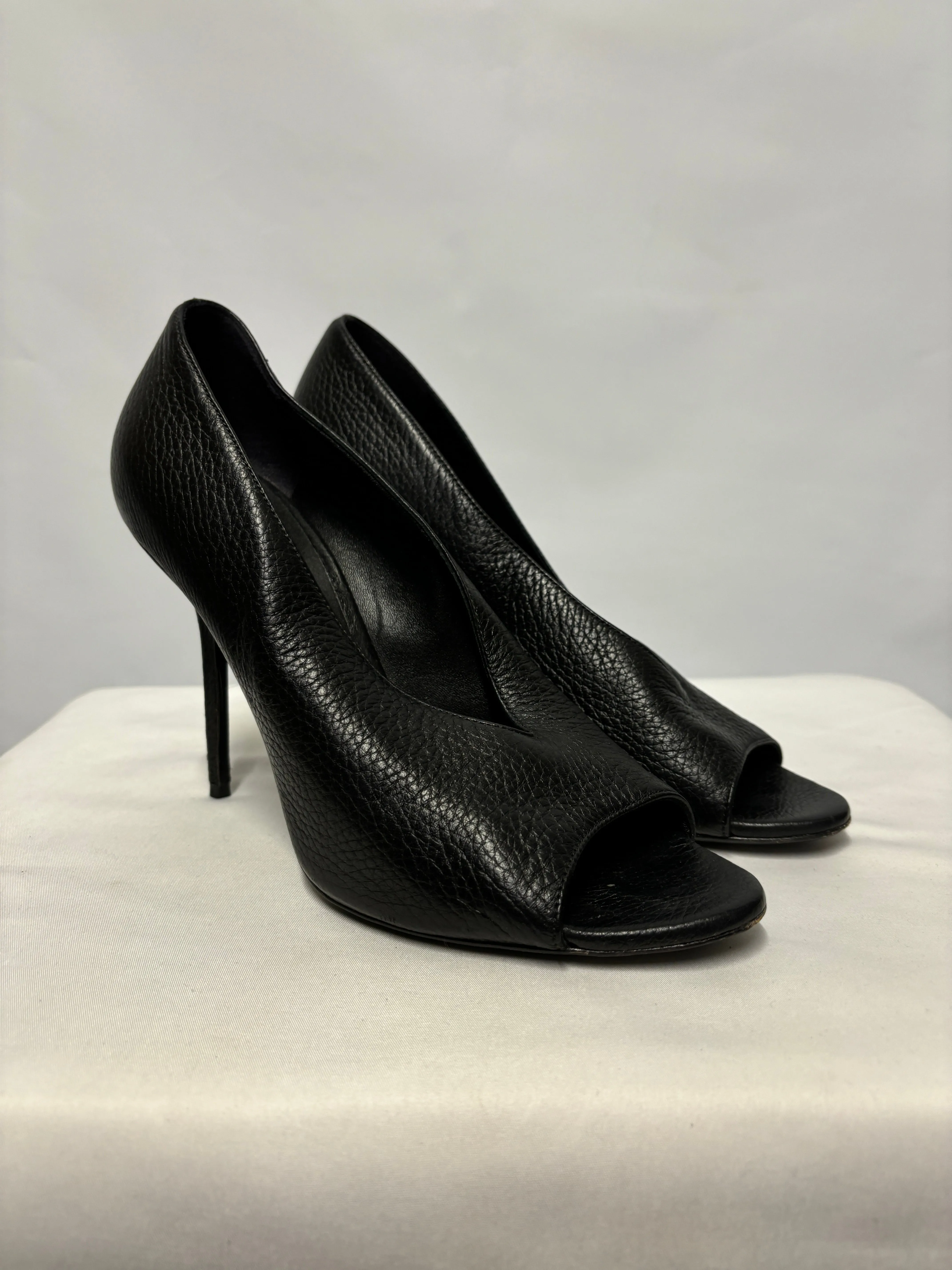 Burberry Black Leather Open Toed Heels UK 7