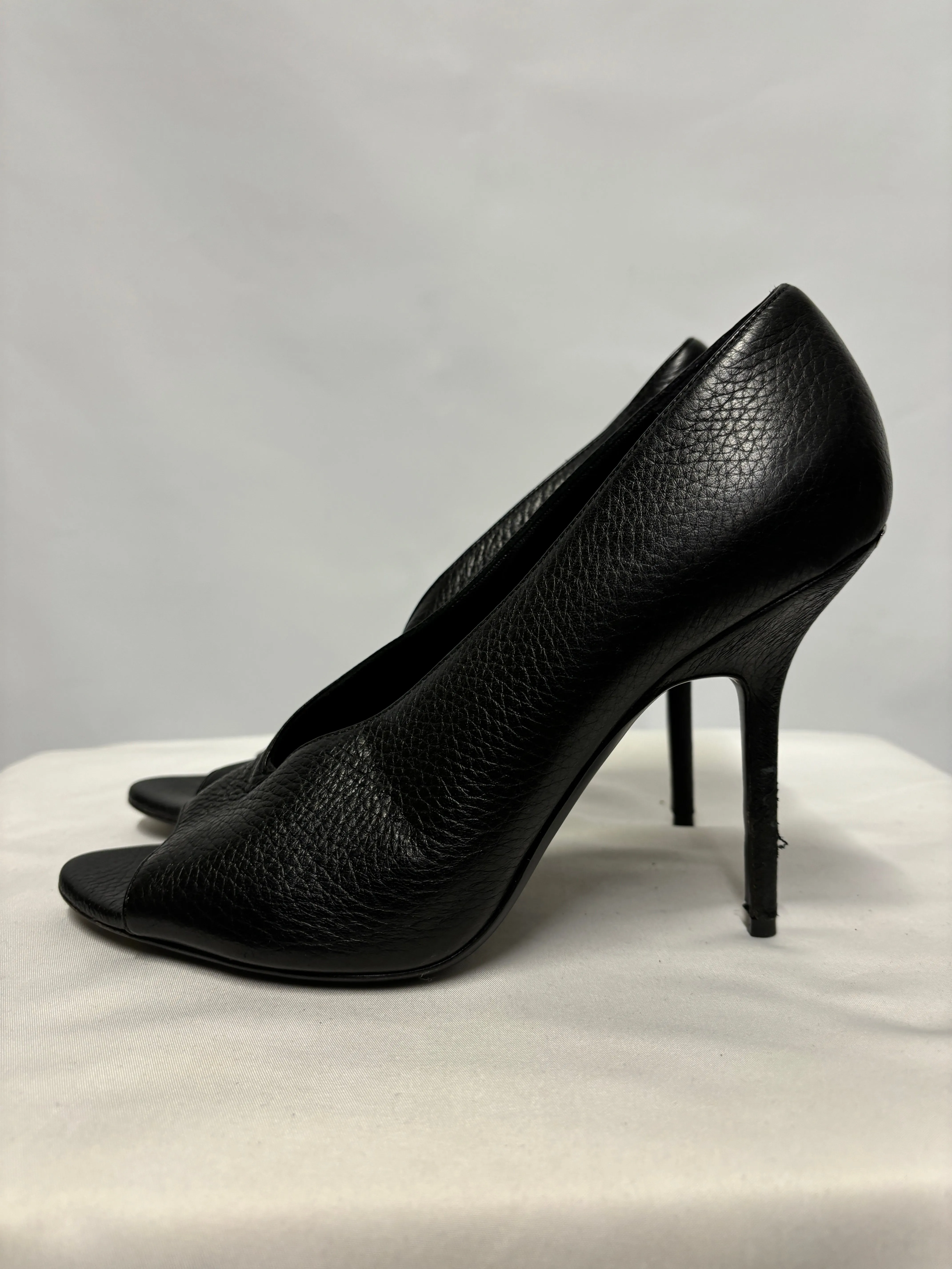 Burberry Black Leather Open Toed Heels UK 7