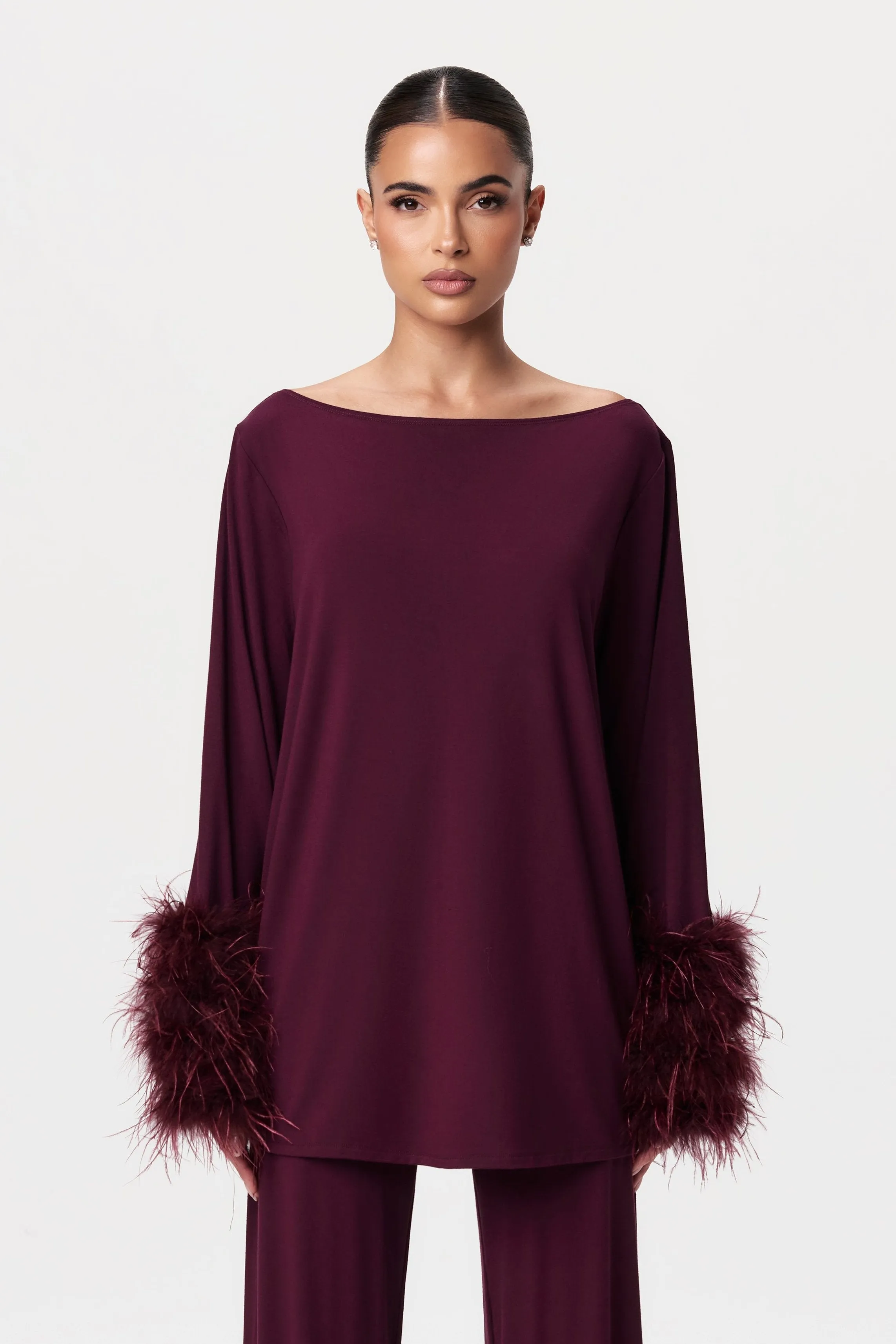 Butter Boat Neck Feather Tunic