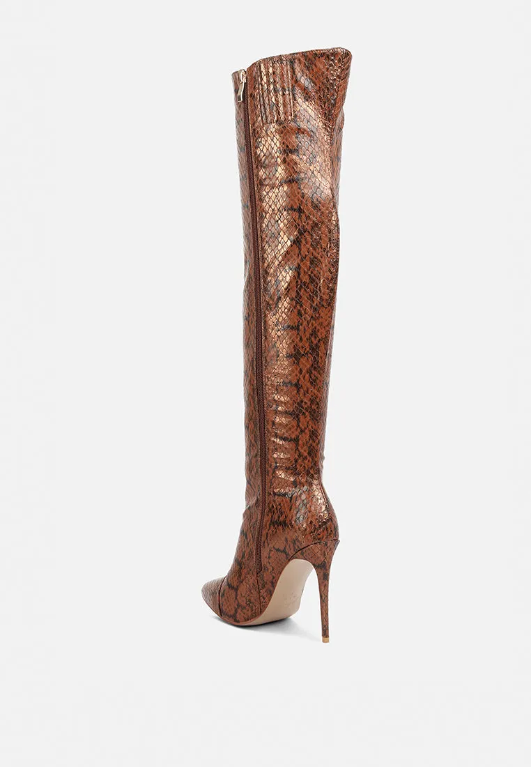 Catalina Snake Print Stiletto Knee Boots