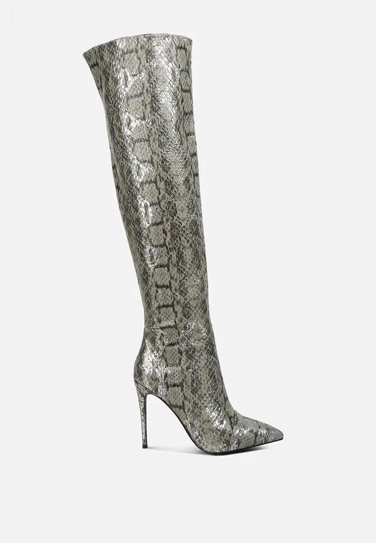 Catalina Snake Print Stiletto Knee Boots